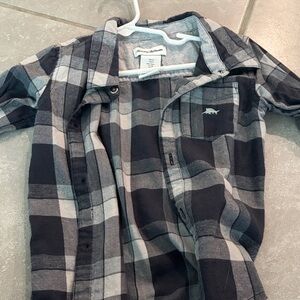 Tommy Bahama Black and Gray Plaid Button Down Shirt
